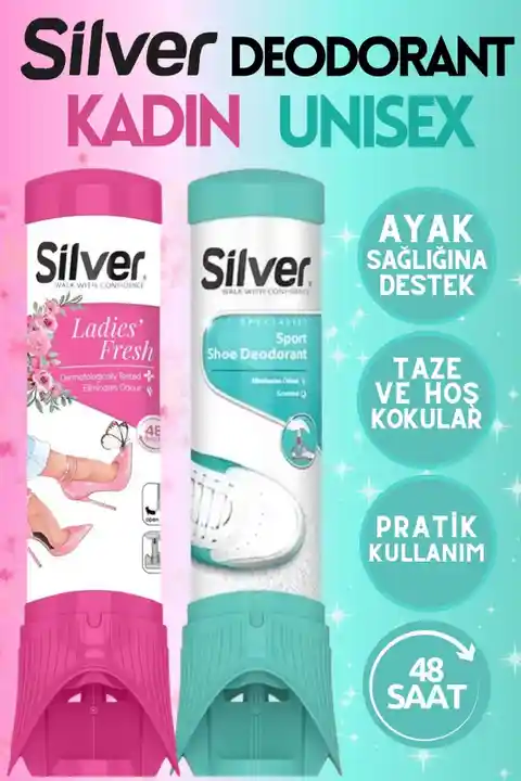 Silver 2'li Kadın ve Unisex Ayakkabı Deodorantı Ayak Koku Giderici Terleme Önleyici 100 ML Ladies&Unisex Fr