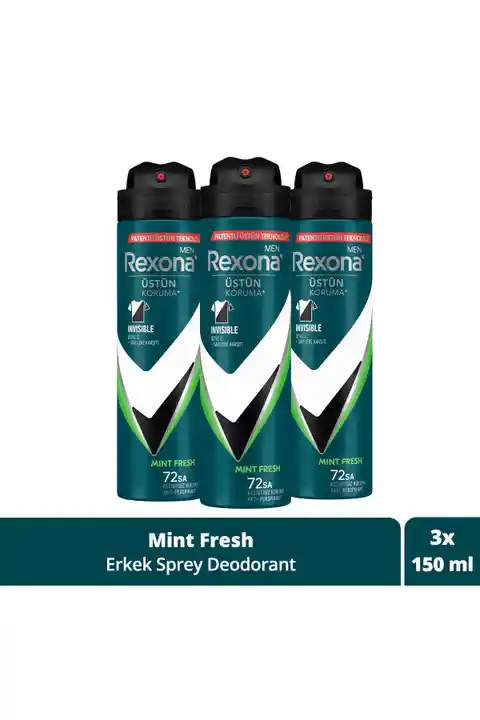 Rexona Men Erkek Sprey Deodorant Natural Fresh Mint 72 Saat Kesintisiz Üstün Koruma 150 ml X3