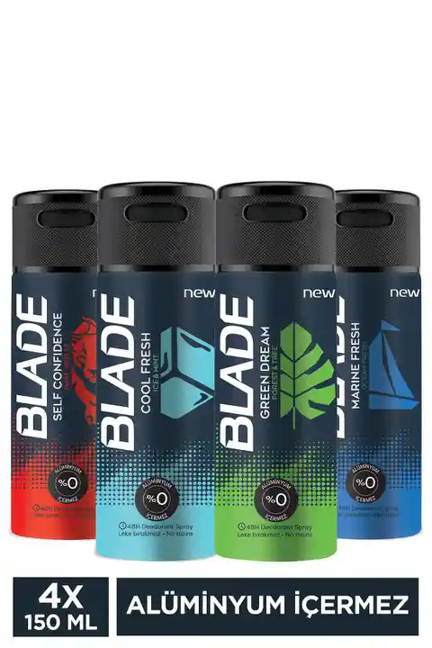 Blade Erkek Deodorant 150 Ml 4'lü Set (Self,Green,Marine,Cool)