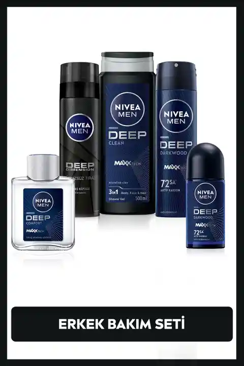 NIVEA MEN Erkek Sprey Deodorant 150ml, Duş Jeli500ml, Tıraş Losyonu 200ml, Roll-on150ml, Tıraş Köpüğü200ml