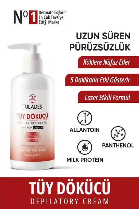TULADES Tüy Dökücü Ve Tüy Azaltıcı Tüy Alma Krem Tüm Cilt Tipleri Için Lazer Epilasyon Etkili (ÖZEL FORMÜL)