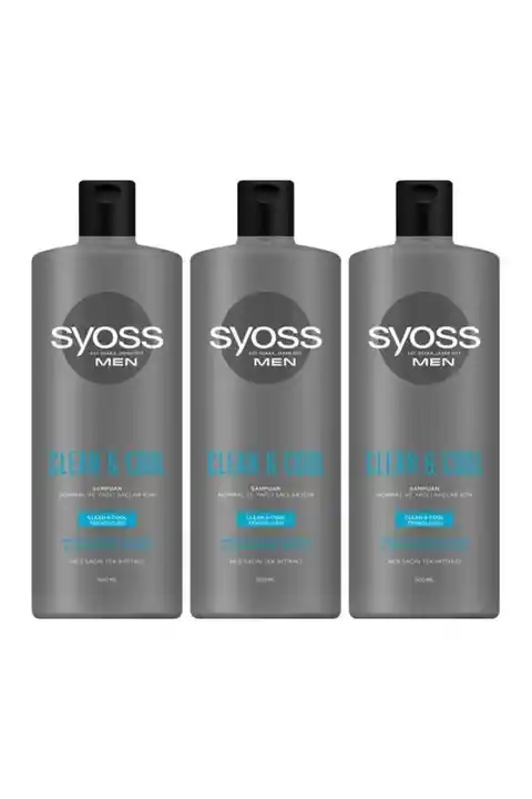Syoss Men Clean & Cool Mentol Etkili Şampuan 500 ml X 3 Adet