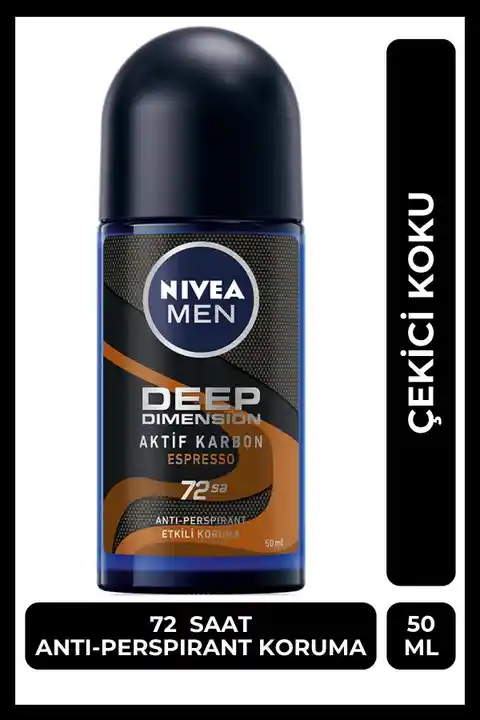 NIVEA MEN Erkek Roll-on Deodorant Deep Dimension Espresso 50ml, 72 Saat Anti-perspirant Ter Koruması