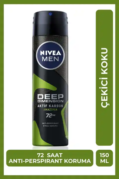 NIVEA MEN Erkek Sprey Deodorant Deep Dimension Amazonia 150ml, 72 Saat Anti-perspirant Ter Koruması