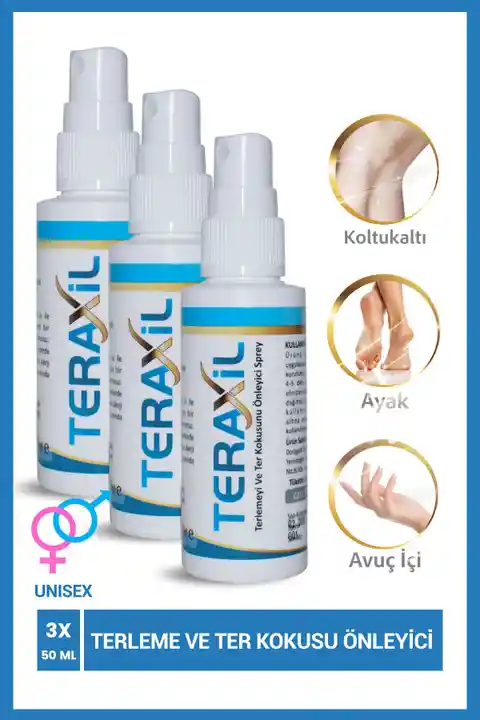 Teraxil El, Ayak, Koltuk Altı Terleme Ve Ter Kokusu Önleyici Sprey Deodorant Antiperspirant Unisex 3 Adet