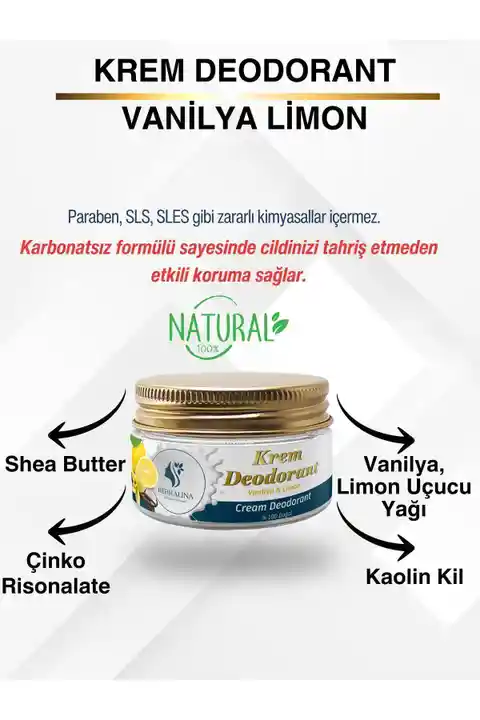 BERRALİNA DOĞAL BAKIM ÜRÜNLERİ Doğal Krem Deodorant Vanilya & Limon Tanışma Fiyatı