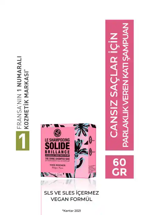 Yves Rocher Cansız Saçlar Için (BRİLLANCE) Parlaklık Veren Katı Şampuan -  Tuzsuz & Vegan-60 gr